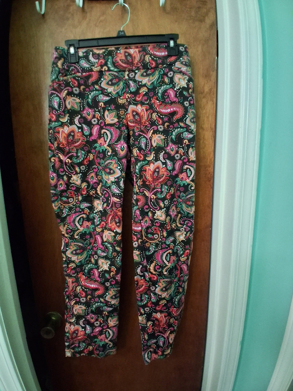 croft & barrow Black Paisley Skinny Jeans with Multicolor Floral Print